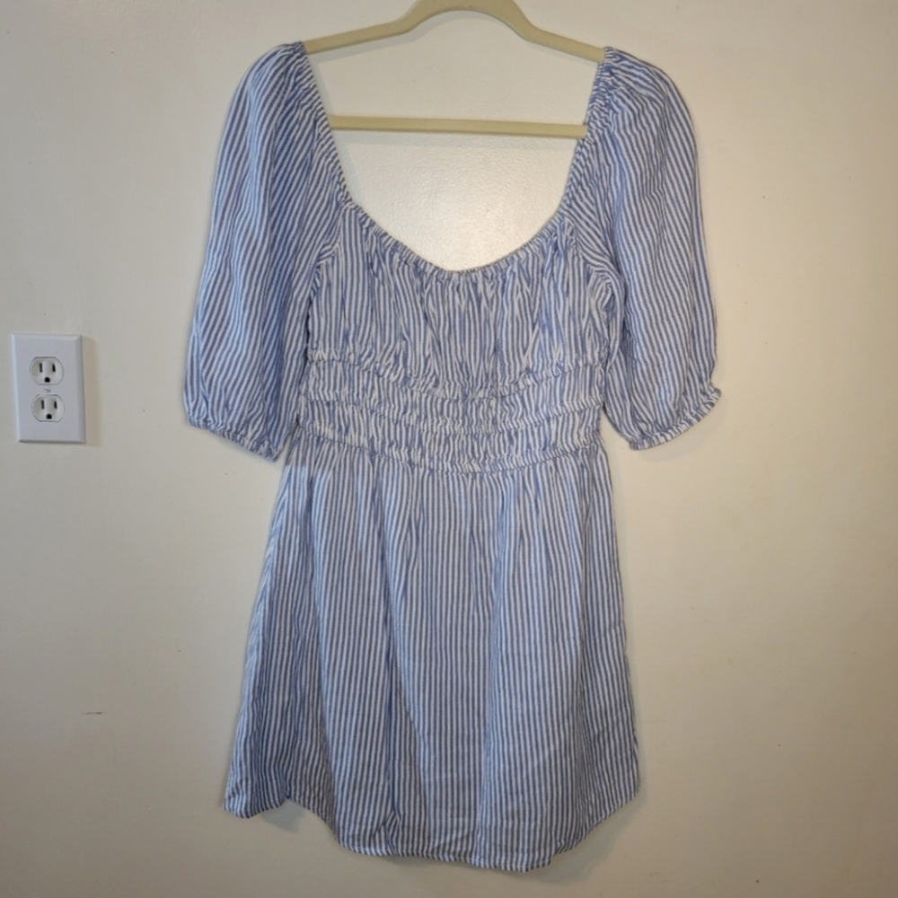 Elan: NWT Women's Small Coastal Stripe Smocked Bodice Baby doll Mini Dress - Picture 4 of 9